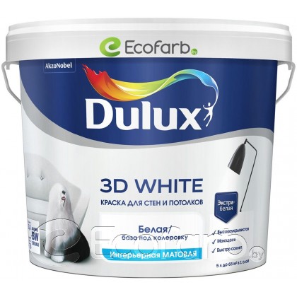 Dulux 3D White Матовая водно-дисперсионная краска для стен и потолков 5 л