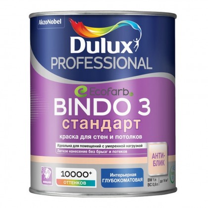 Глубокоматовая водно-дисперсионная краска для стен и потолков Dulux Bindo 3 1 л BW