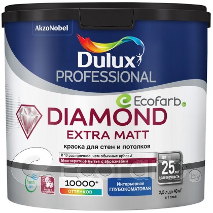 Краска Dulux Diamond Extra Matt (Дулюкс Даймонд Экстра мат) глубокоматовая краска 2,25 л BC