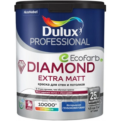 Краска Dulux Diamond Extra Matt (Дулюкс Даймонд Экстра мат) глубокоматовая краска 4,5 л BC