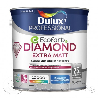 Краска Dulux Diamond Extra Matt (Дулюкс Даймонд Экстра мат) глубокоматовая краска 2,5 л BW