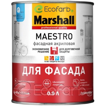 Marshall Maestro Для Фасада (Маршалл Маэстро) глубокоматовая акриловая краска 0,9 л BW